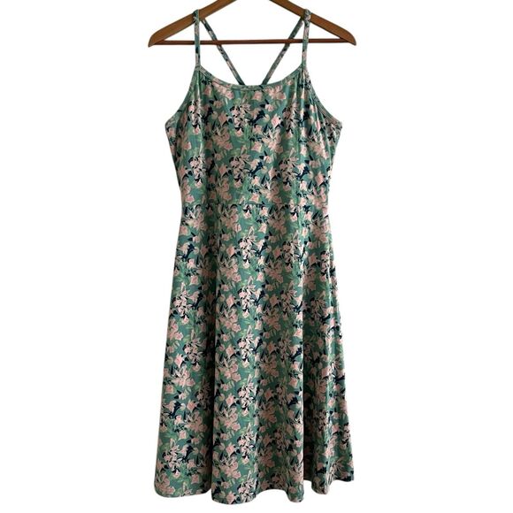 Pact Organic Cotton Floral Midi Dress L Green Pink Strappy Boho Cottagecore Eco - Picture 3 of 14